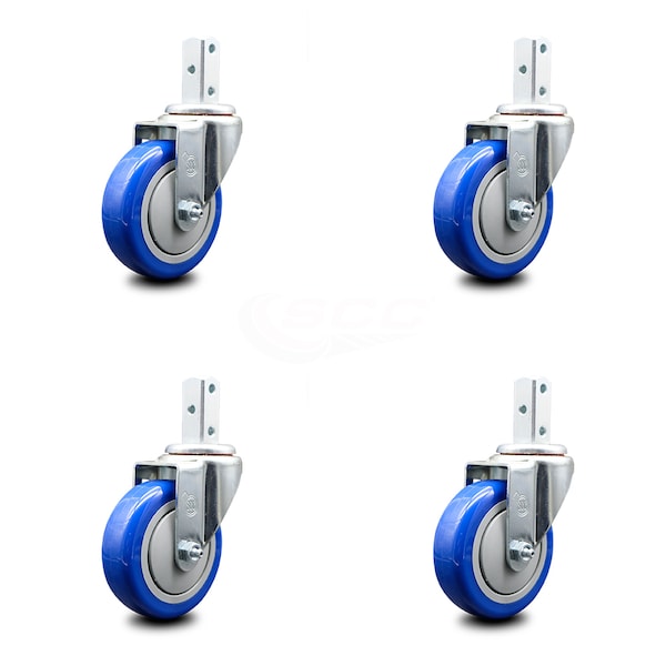 4 Inch Blue Polyurethane Wheel Swivel 3/4 Inch Square Stem Caster Set SCC